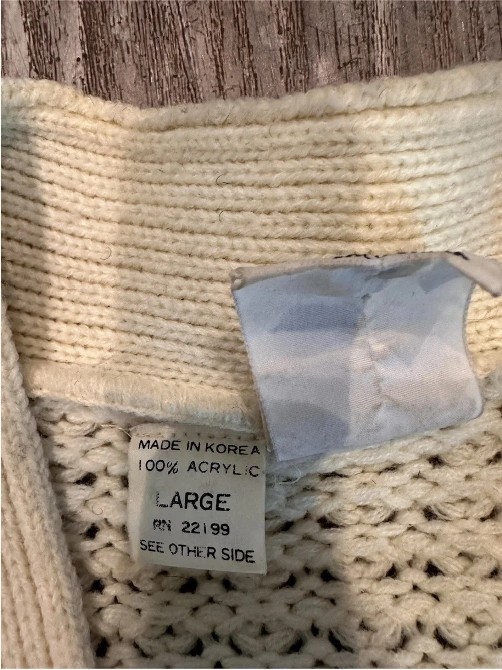 Cream V-Neck Knit Sweater with Taupe and Gray Stripes